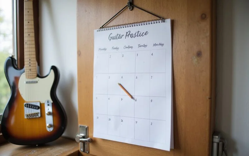 A weekly practice slot blocked out on a kitchen calendar