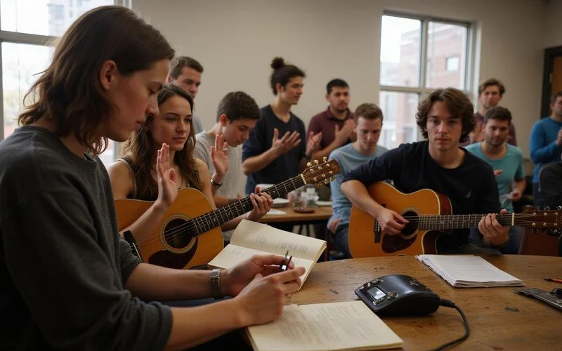 Students applauding after a set at The Sessions