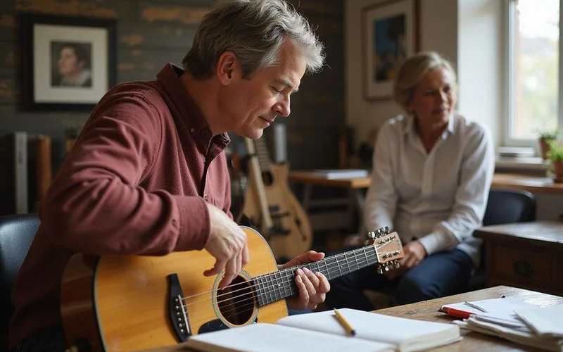 An instructor adjusting an older beginner's hand position