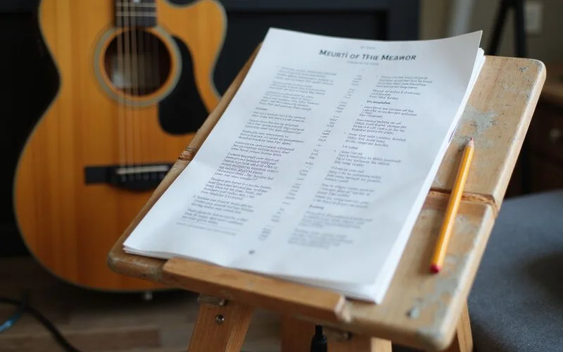 A lyric sheet with chords written above the words