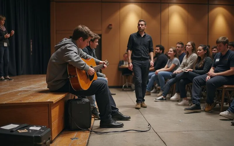 A player sitting in with another performer
