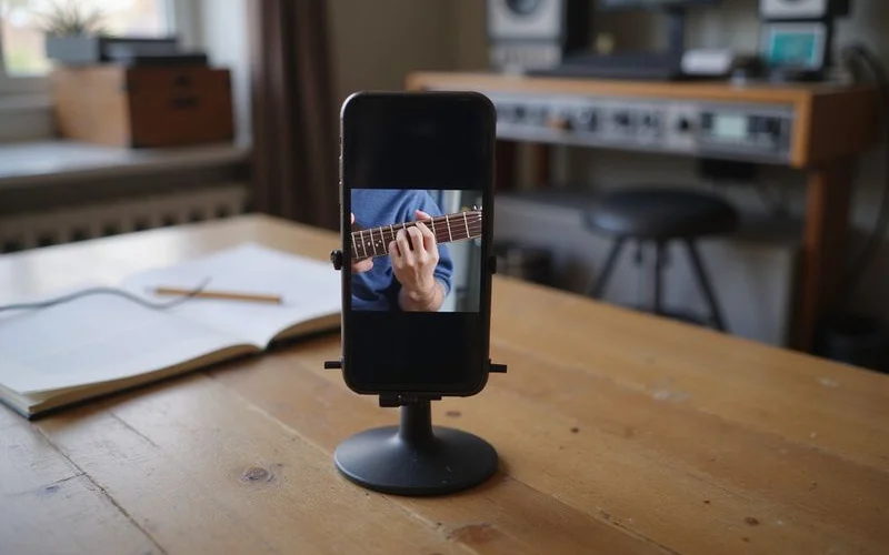 A phone angled to show both hands for a video lesson