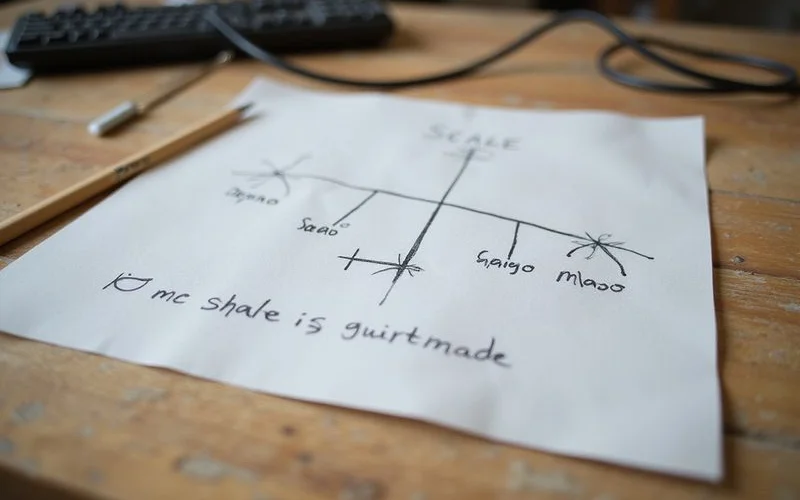 A scale diagram crossed out with a musical phrase written beside it