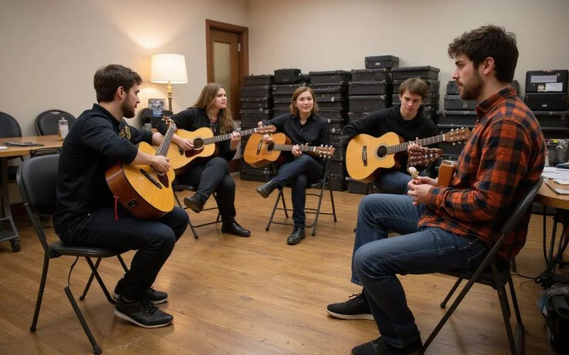 Students at an autumn Sessions night in the Austin studio