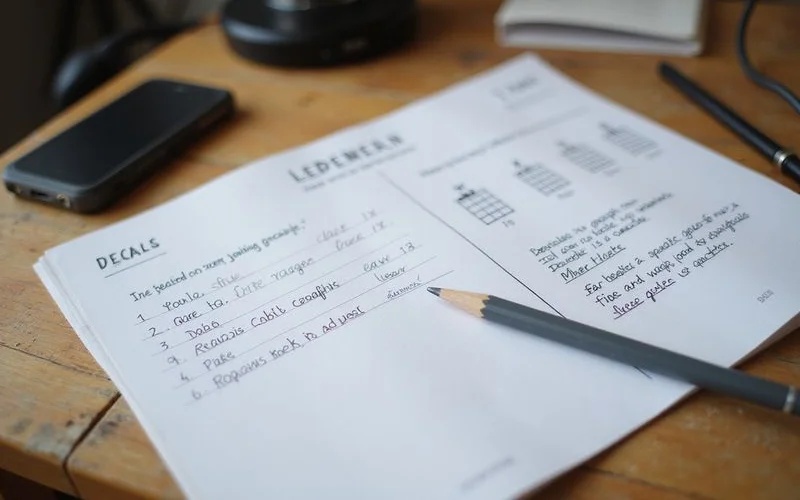 Written lesson recaps with dated goals on a desk