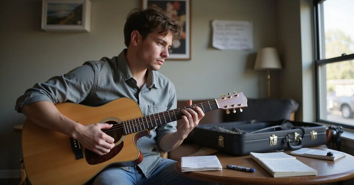 A beginner practising slowly and deliberately with notes beside them