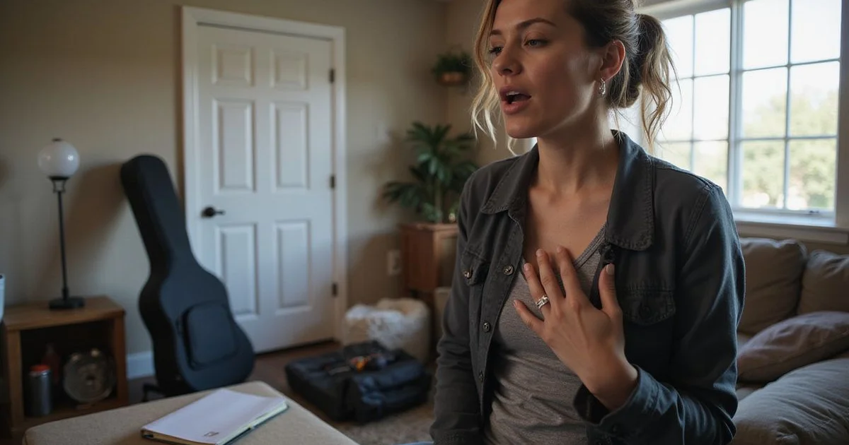 A singer warming up with a hand on the diaphragm