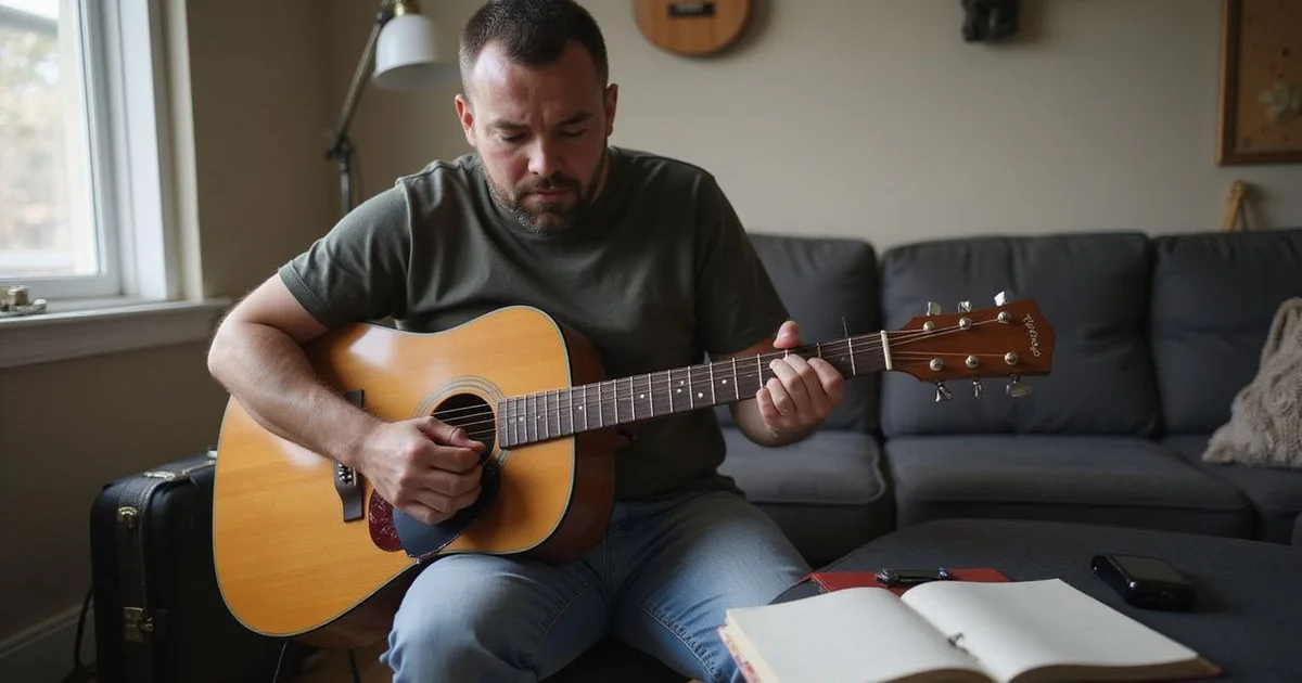 Practising along to a guitar app at home