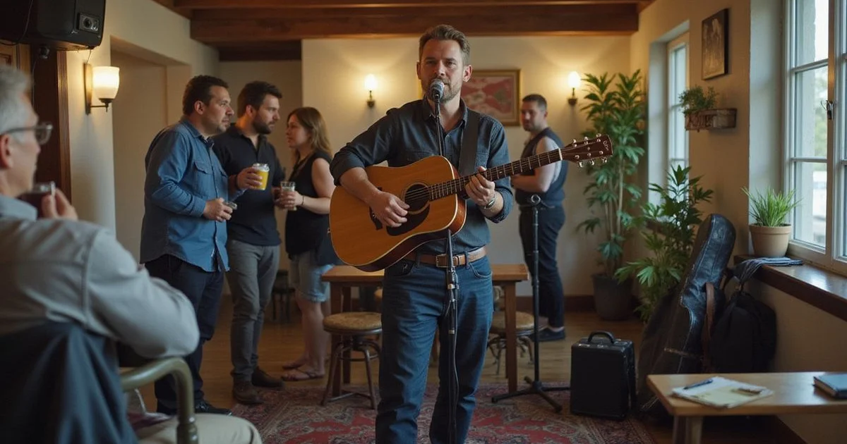 A solo guitarist singing at a relaxed private party