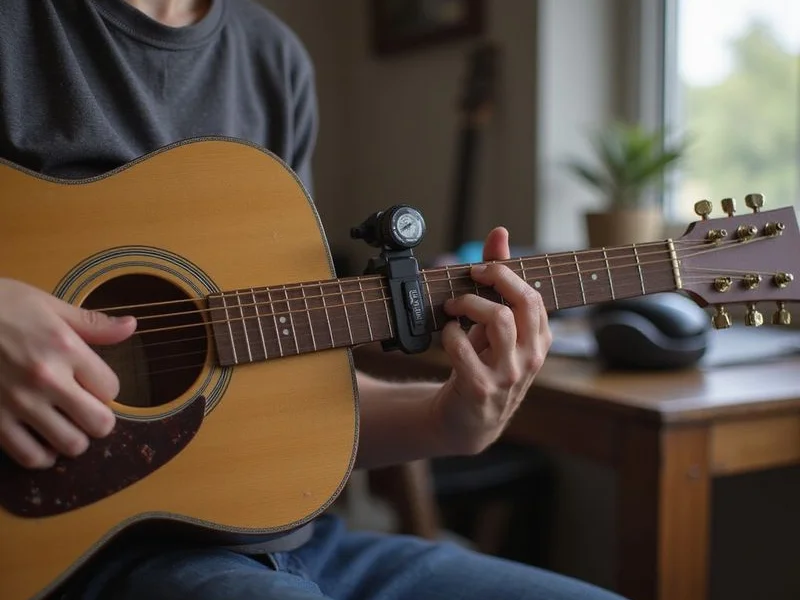 A beginner practising an open chord change