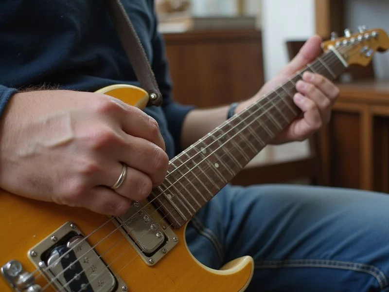 A string bend high on the electric guitar neck