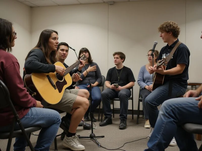 A student performing a song at The Sessions