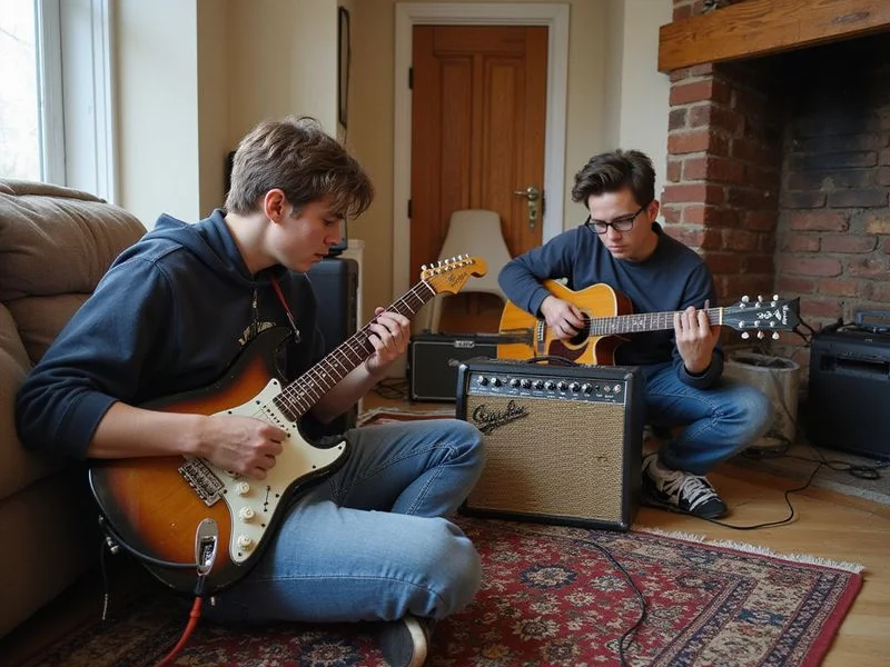 Two teens playing together in the studio