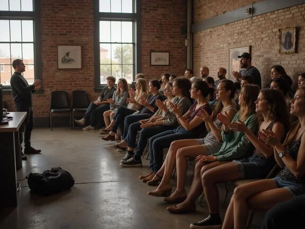 The room applauding after a set
