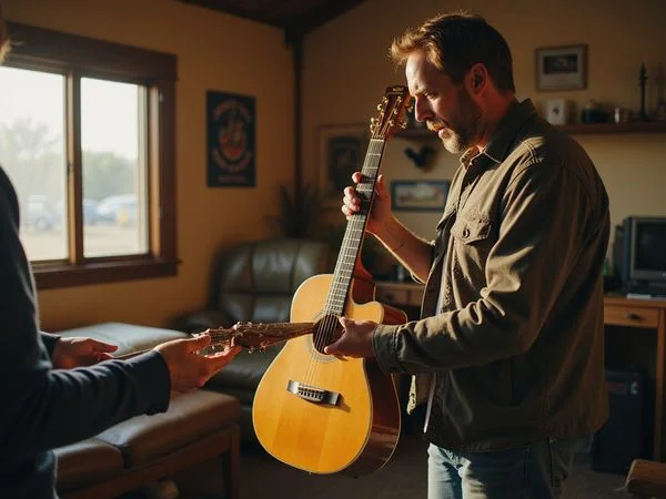 Borrowing a guitar at the jam