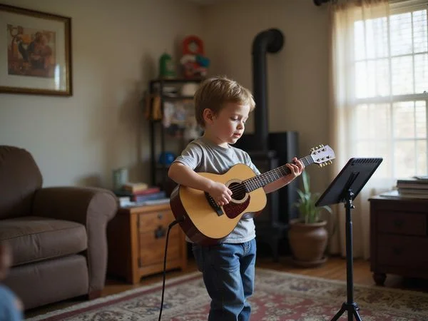 A child playing their first full song at home