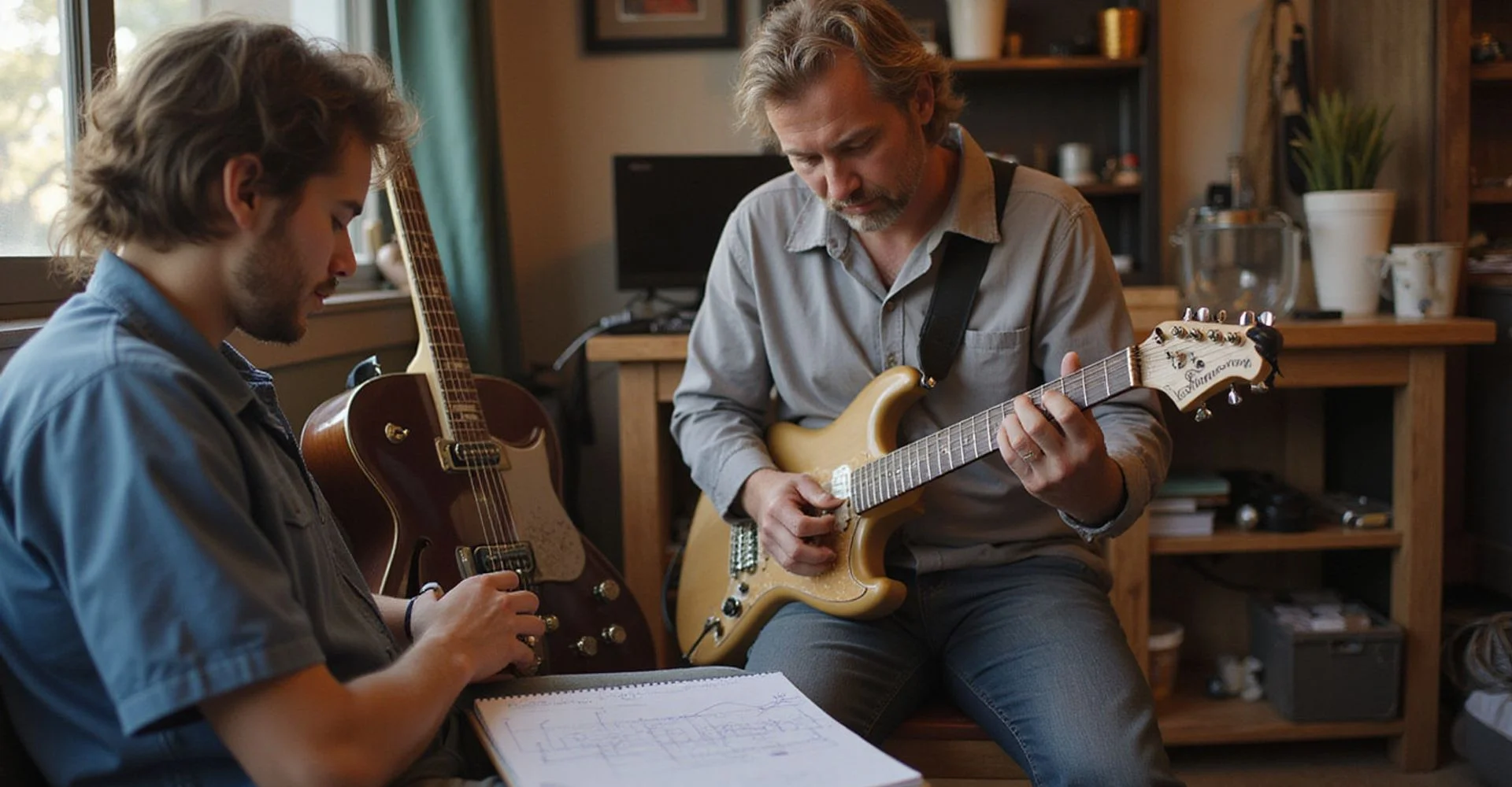 Mapping the fretboard during a theory lesson