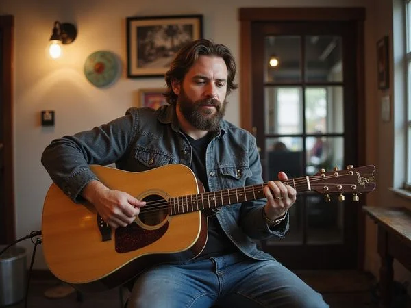 An acoustic set at a coffeehouse-style open mic