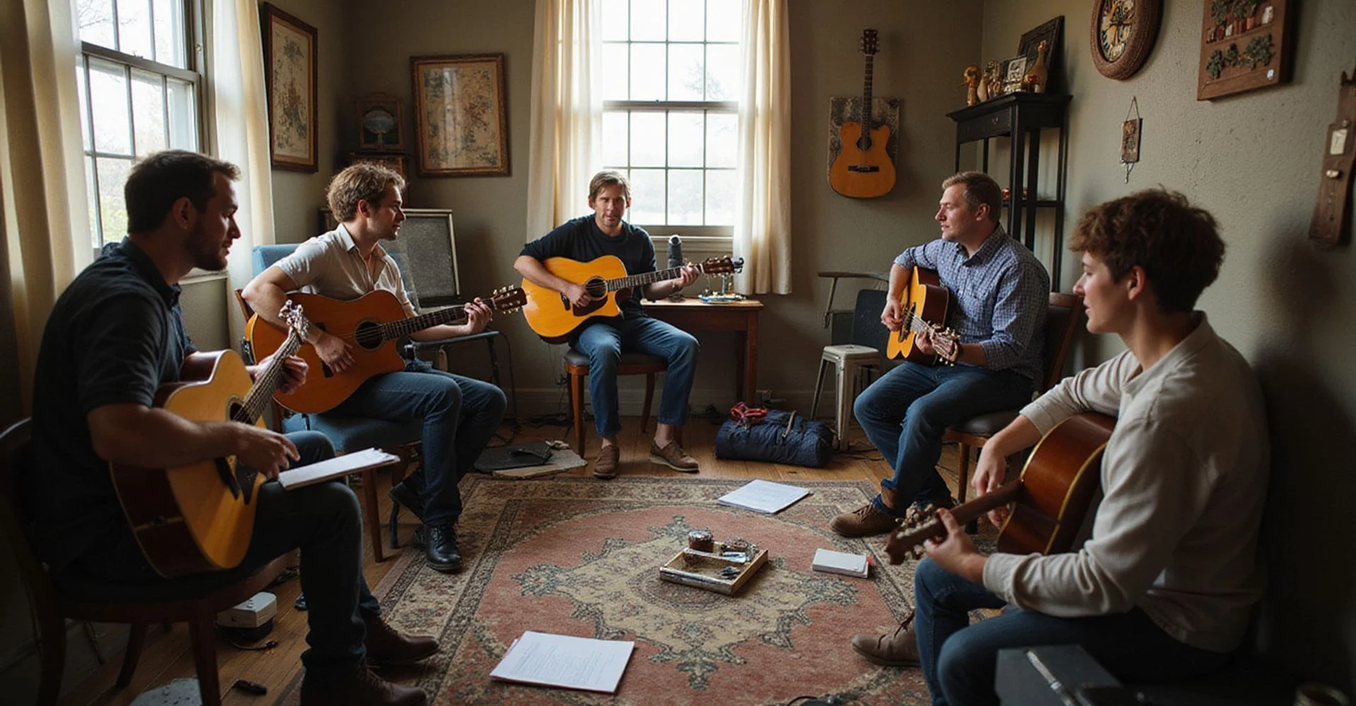 A Songwriting Circle working through a song together