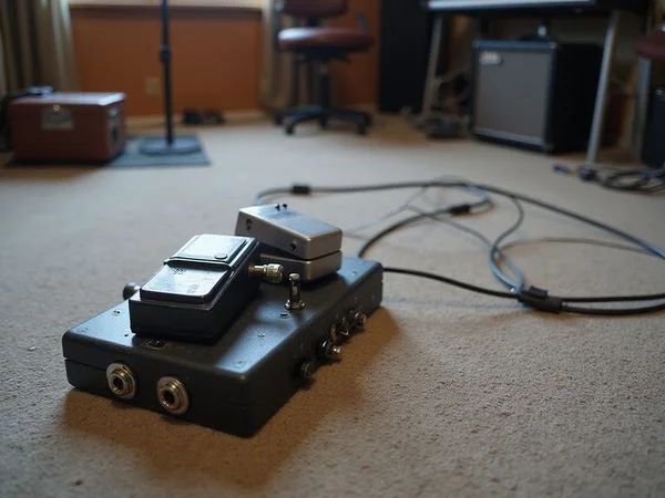 A small pedalboard set up in the studio