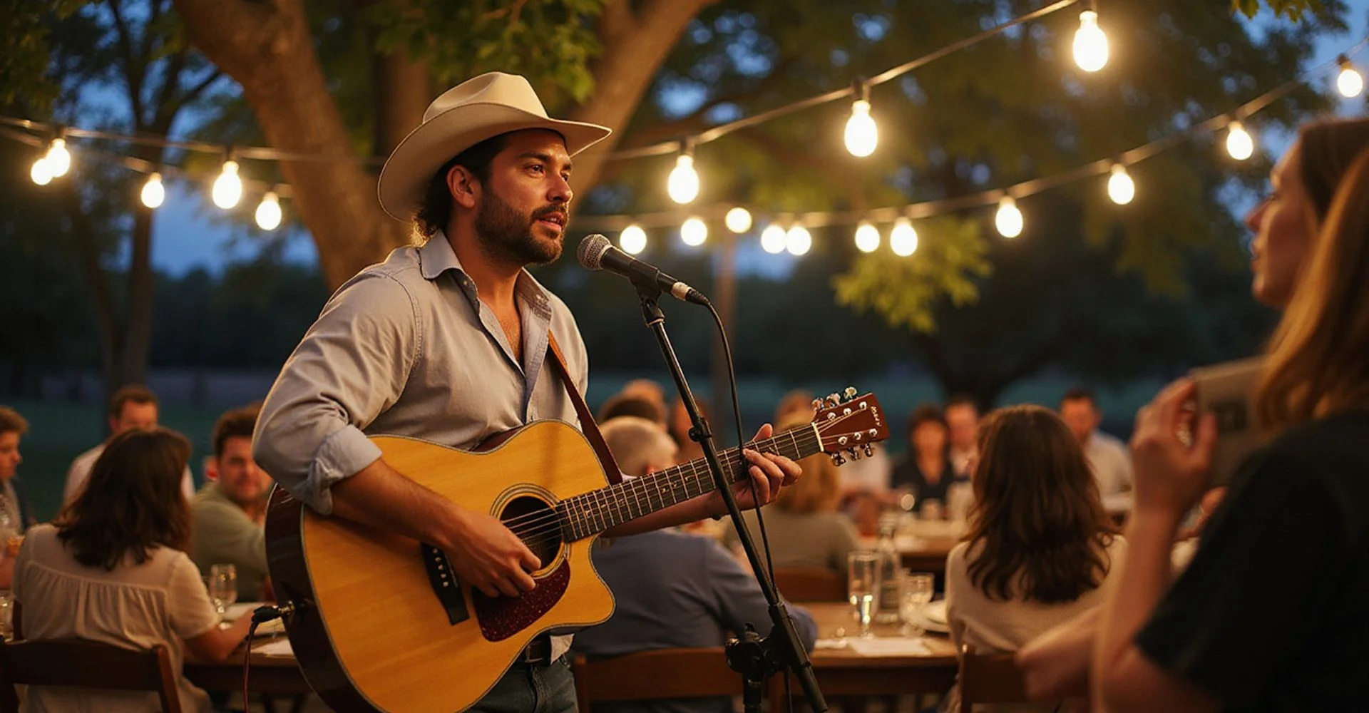Solo guitar and vocals at an Austin outdoor event