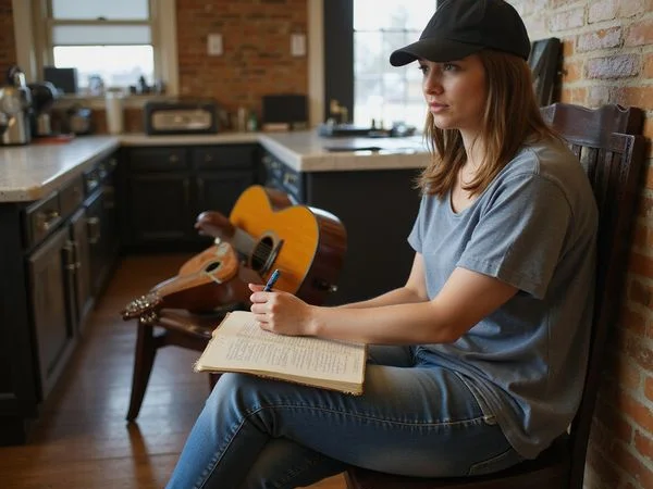 A songwriter working on lyrics at a Songwriting Circle