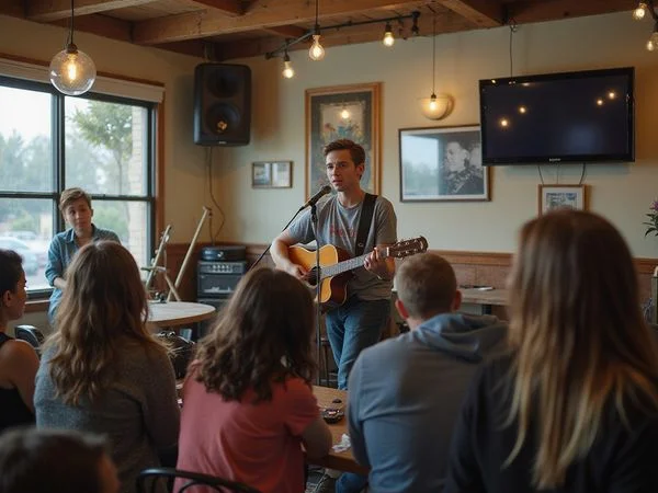 A teen playing a first open mic