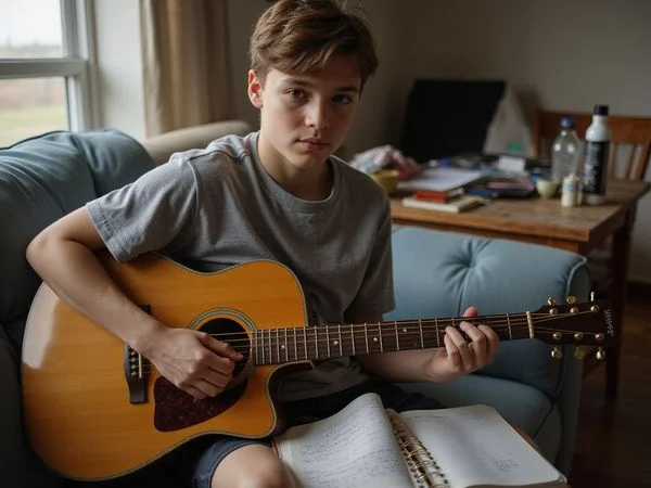 A teen songwriter working on lyrics