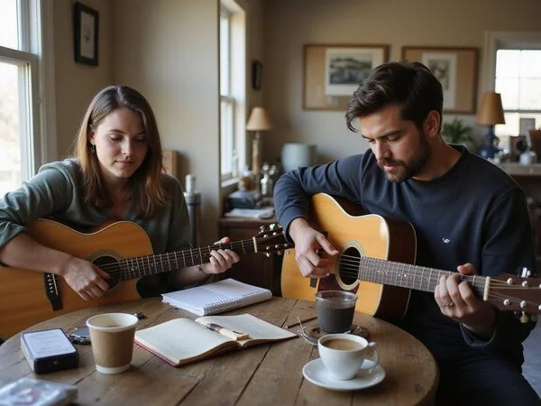 Two writers co-writing at the table