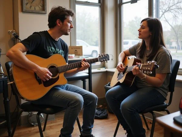 Two students sitting in on a song