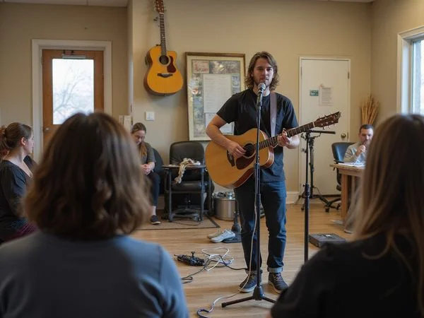 Singing and playing at The Sessions